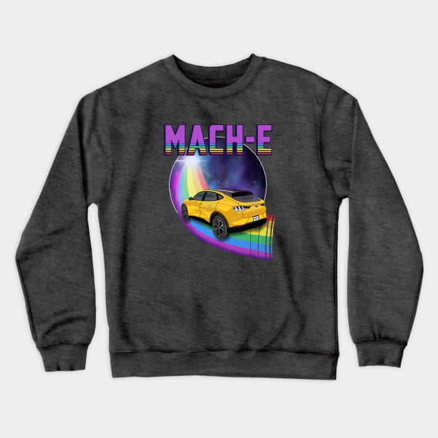 Mach-E Rides the Rainbow Galaxy in Cyber Orange Crewneck Sweatshirt by zealology